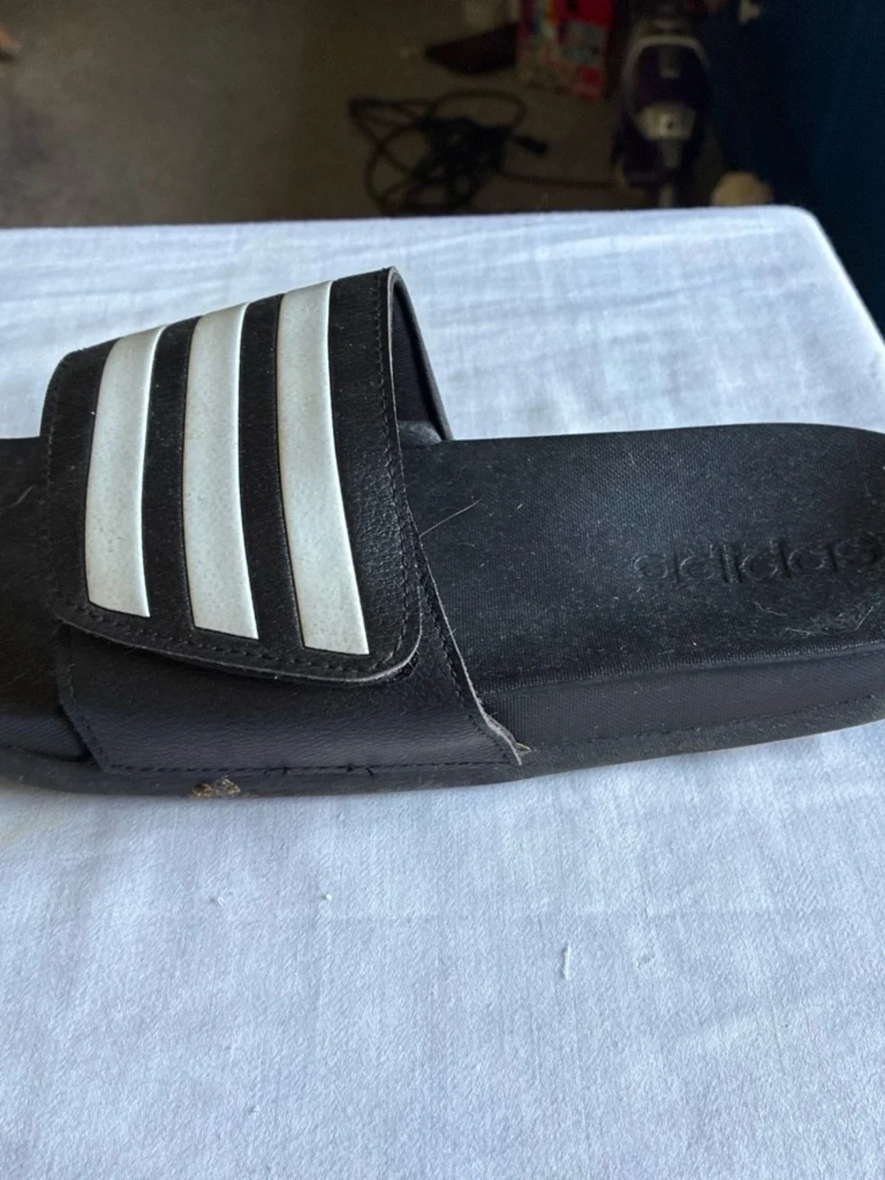 Adidas Black Slide Sandals with White Stripes - Casual Slip-On